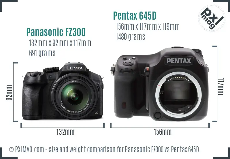 Panasonic FZ300 vs Pentax 645D size comparison