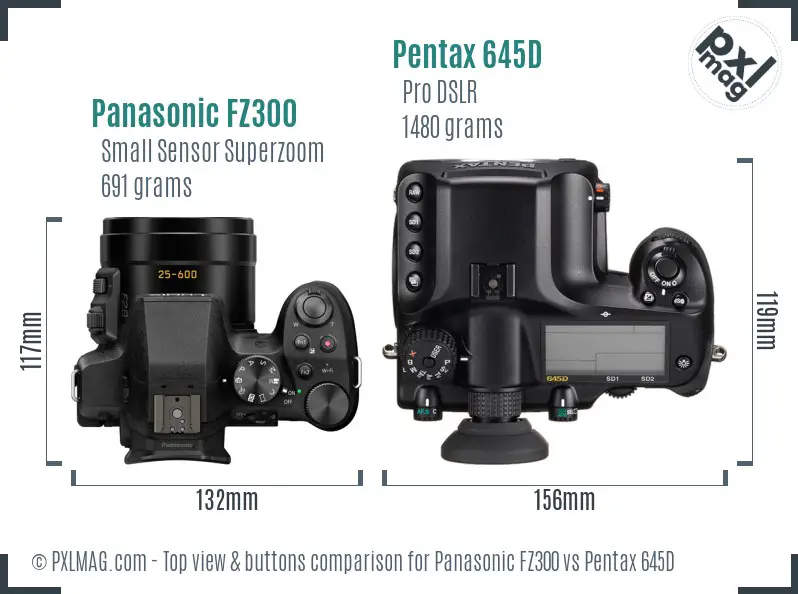 Panasonic FZ300 vs Pentax 645D top view buttons comparison