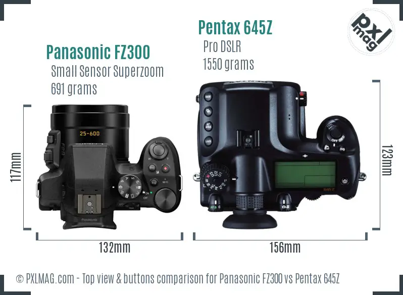 Panasonic FZ300 vs Pentax 645Z top view buttons comparison