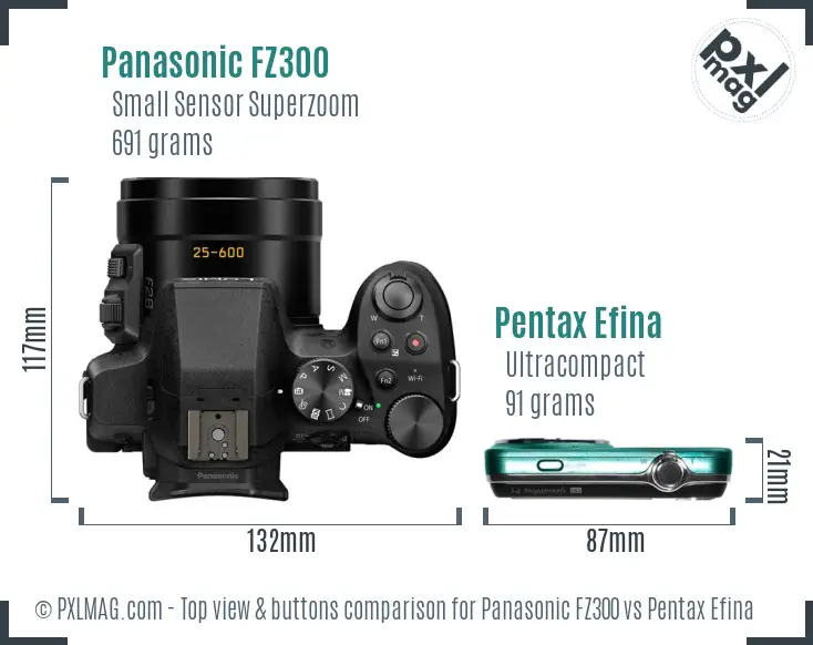 Panasonic FZ300 vs Pentax Efina top view buttons comparison