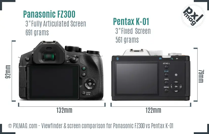 Panasonic FZ300 vs Pentax K-01 Screen and Viewfinder comparison