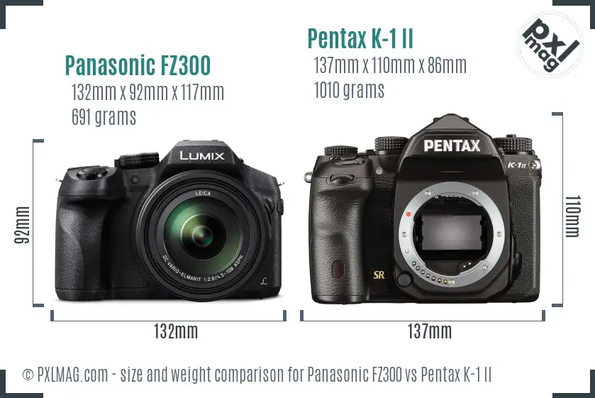 Panasonic FZ300 vs Pentax K-1 II size comparison