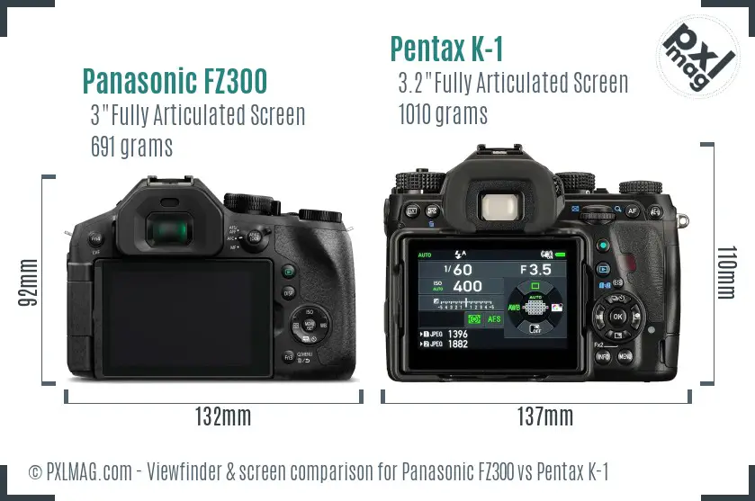 Panasonic FZ300 vs Pentax K-1 Screen and Viewfinder comparison