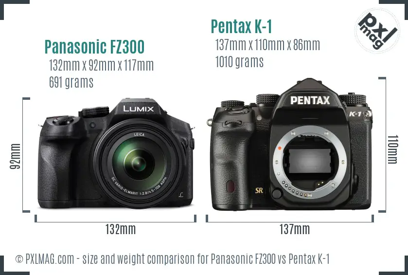 Panasonic FZ300 vs Pentax K-1 size comparison