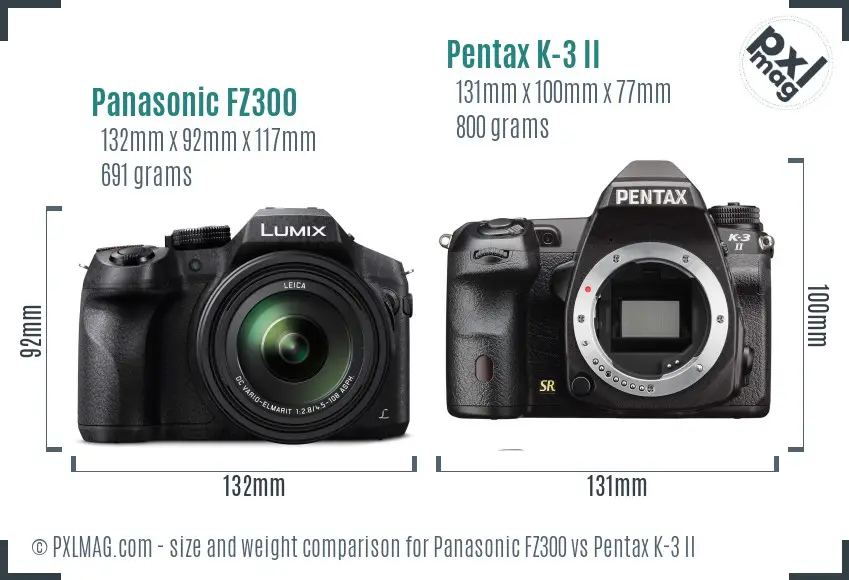 Panasonic FZ300 vs Pentax K-3 II size comparison