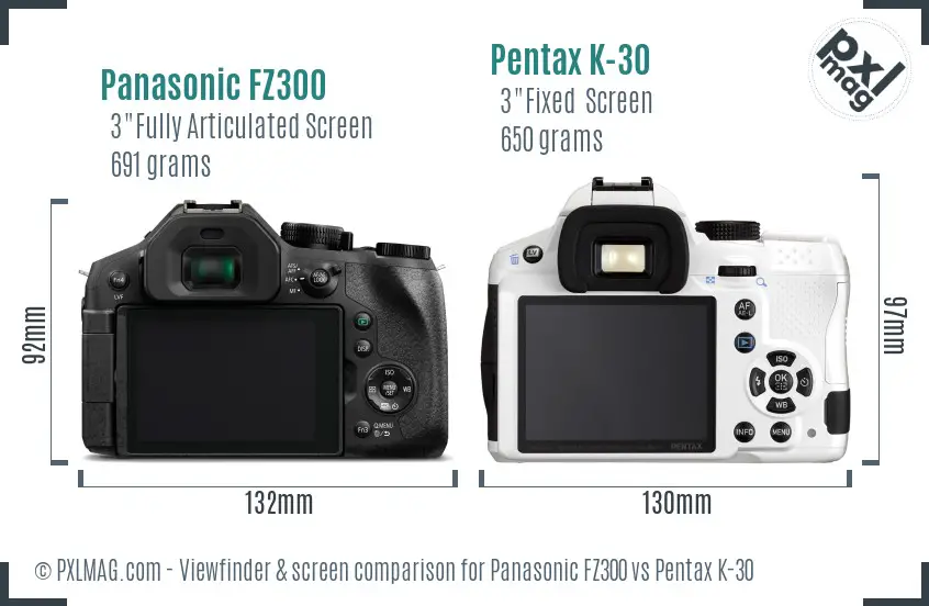 Panasonic FZ300 vs Pentax K-30 Screen and Viewfinder comparison
