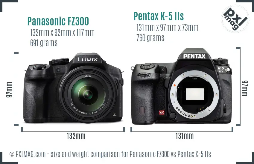 Panasonic FZ300 vs Pentax K-5 IIs size comparison