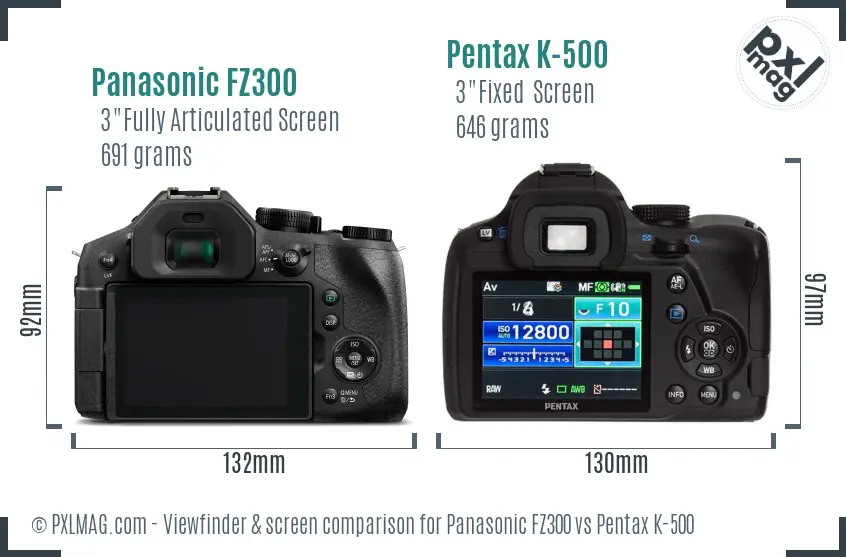 Panasonic FZ300 vs Pentax K-500 Screen and Viewfinder comparison