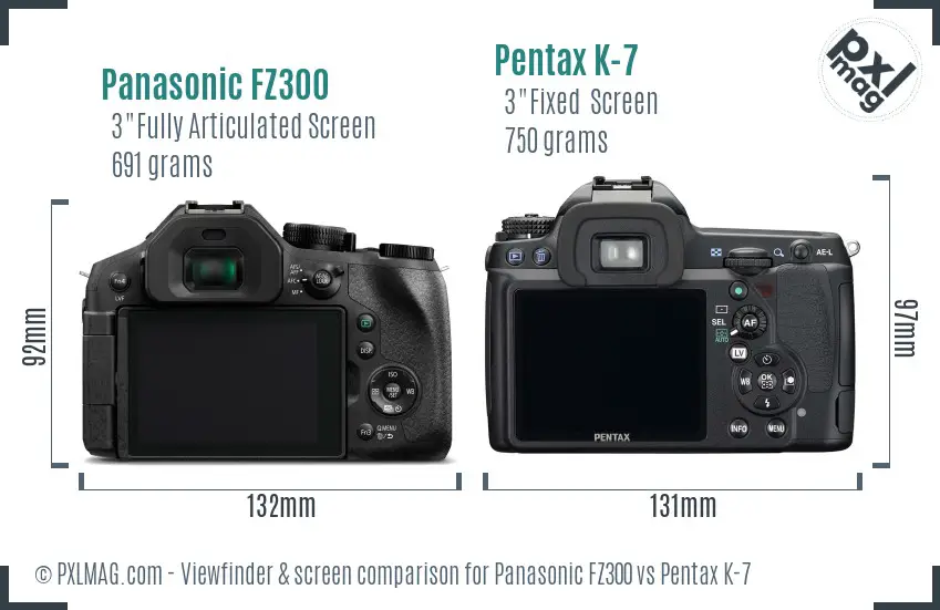 Panasonic FZ300 vs Pentax K-7 Screen and Viewfinder comparison