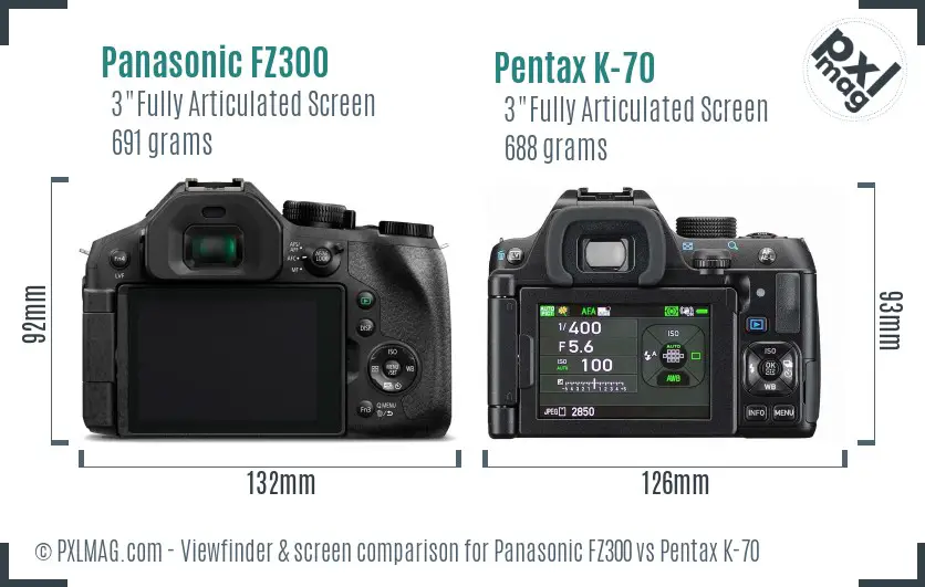 Panasonic FZ300 vs Pentax K-70 Screen and Viewfinder comparison