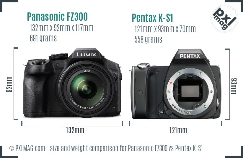 Panasonic FZ300 vs Pentax K-S1 size comparison