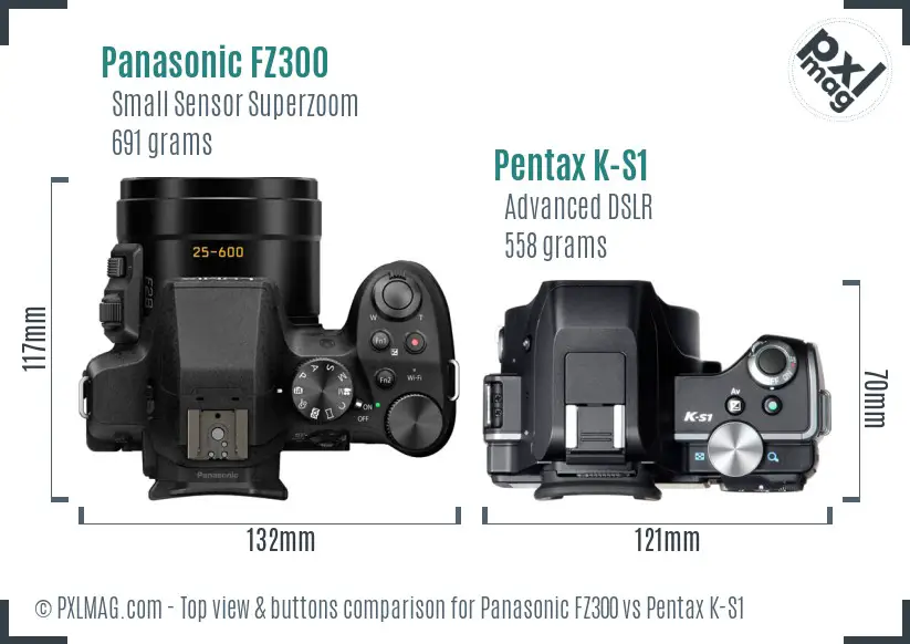 Panasonic FZ300 vs Pentax K-S1 top view buttons comparison