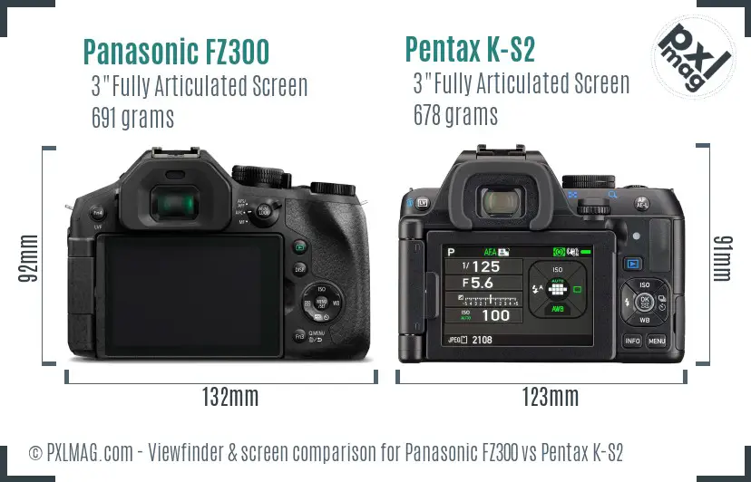Panasonic FZ300 vs Pentax K-S2 Screen and Viewfinder comparison
