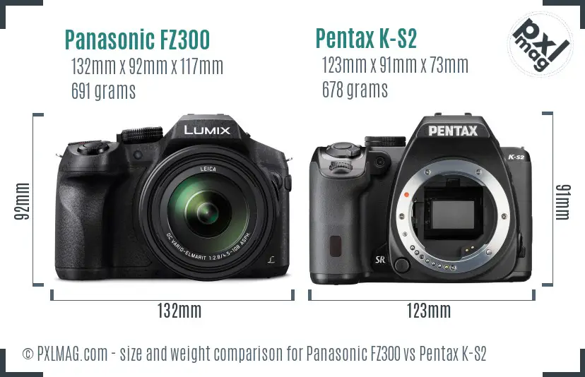 Panasonic FZ300 vs Pentax K-S2 size comparison