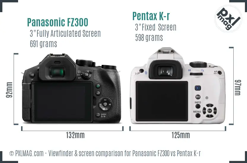 Panasonic FZ300 vs Pentax K-r Screen and Viewfinder comparison