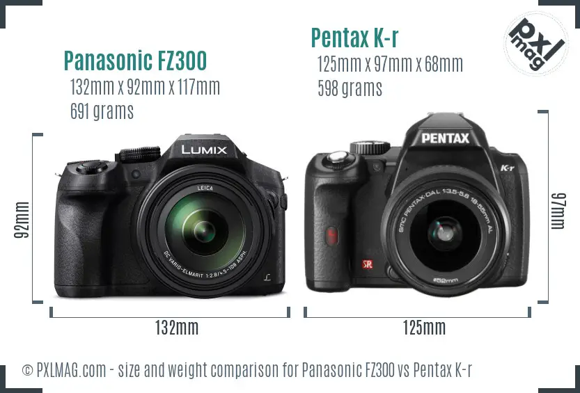 Panasonic FZ300 vs Pentax K-r size comparison
