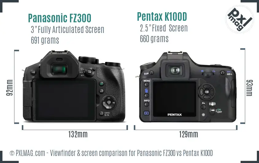 Panasonic FZ300 vs Pentax K100D Screen and Viewfinder comparison