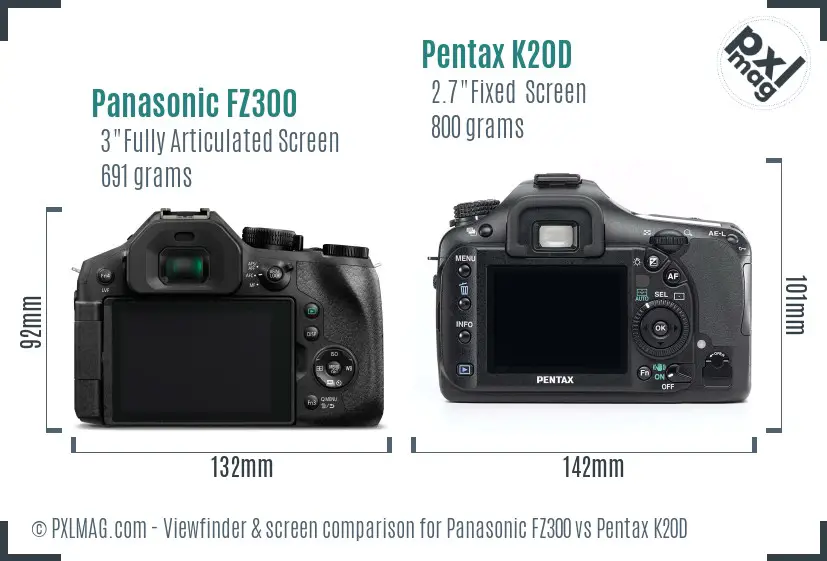 Panasonic FZ300 vs Pentax K20D Screen and Viewfinder comparison