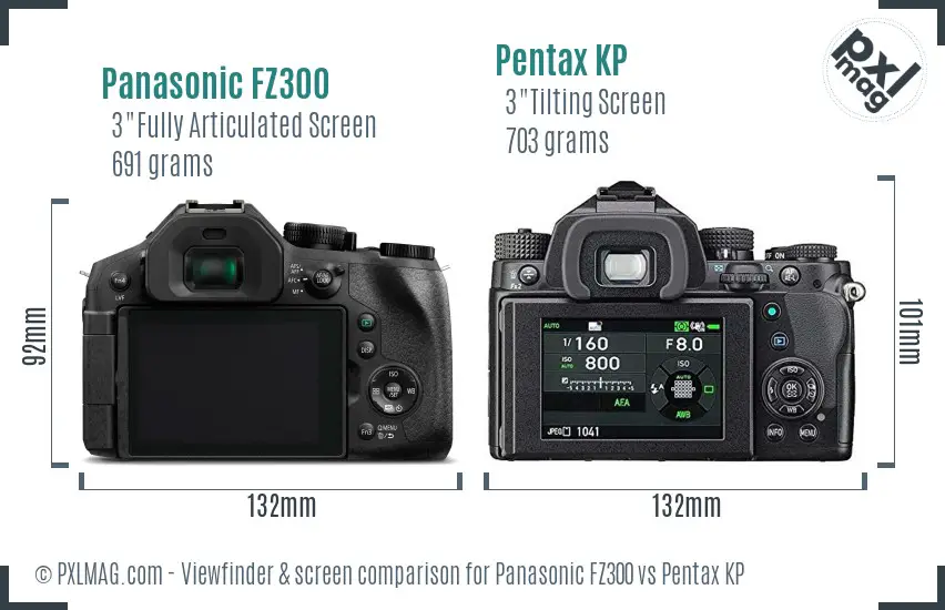 Panasonic FZ300 vs Pentax KP Screen and Viewfinder comparison