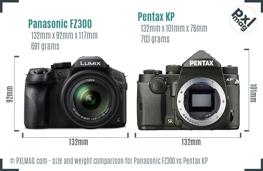 Panasonic FZ300 vs Pentax KP size comparison