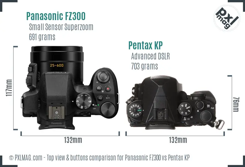 Panasonic FZ300 vs Pentax KP top view buttons comparison