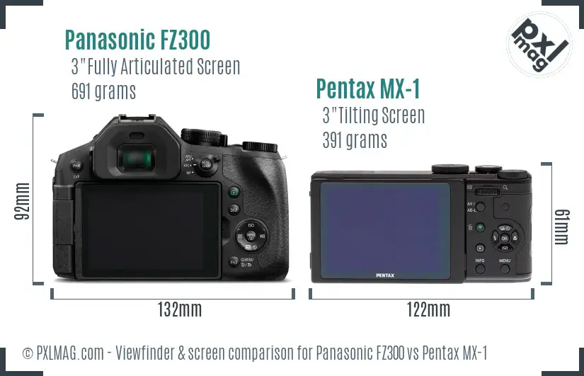 Panasonic FZ300 vs Pentax MX-1 Screen and Viewfinder comparison