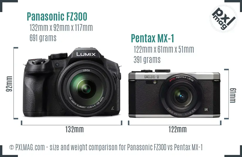 Panasonic FZ300 vs Pentax MX-1 size comparison