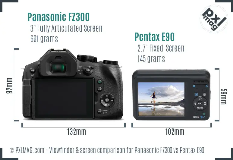 Panasonic FZ300 vs Pentax E90 Screen and Viewfinder comparison