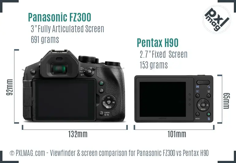 Panasonic FZ300 vs Pentax H90 Screen and Viewfinder comparison