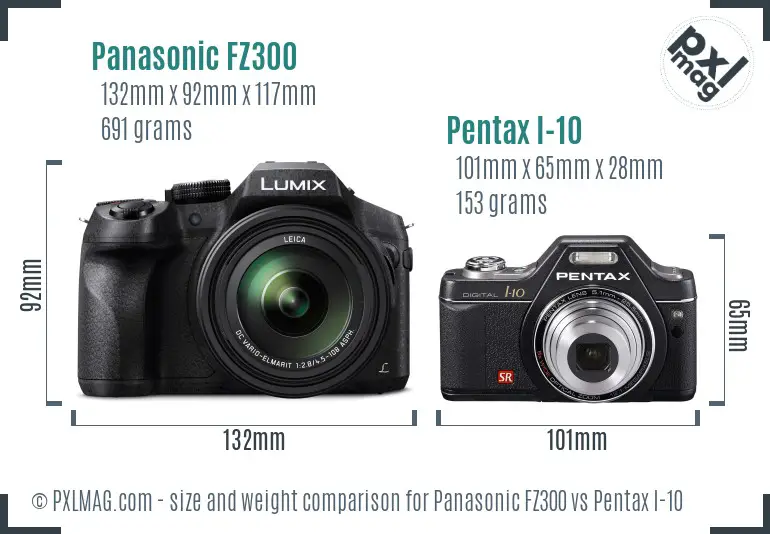 Panasonic FZ300 vs Pentax I-10 size comparison