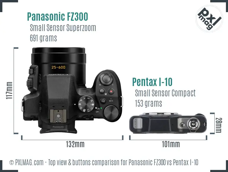 Panasonic FZ300 vs Pentax I-10 top view buttons comparison