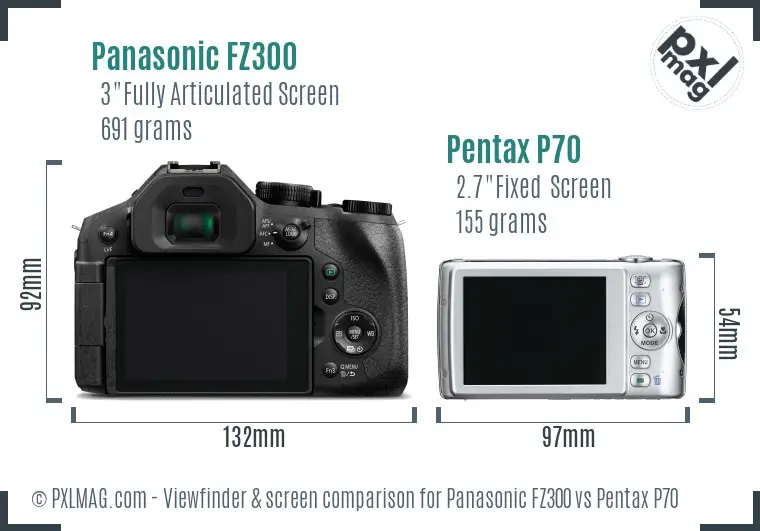 Panasonic FZ300 vs Pentax P70 Screen and Viewfinder comparison