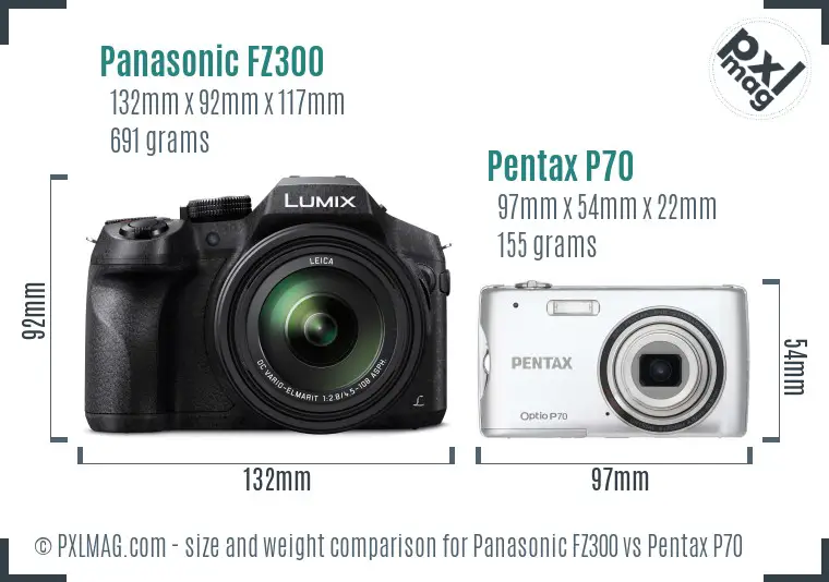 Panasonic FZ300 vs Pentax P70 size comparison