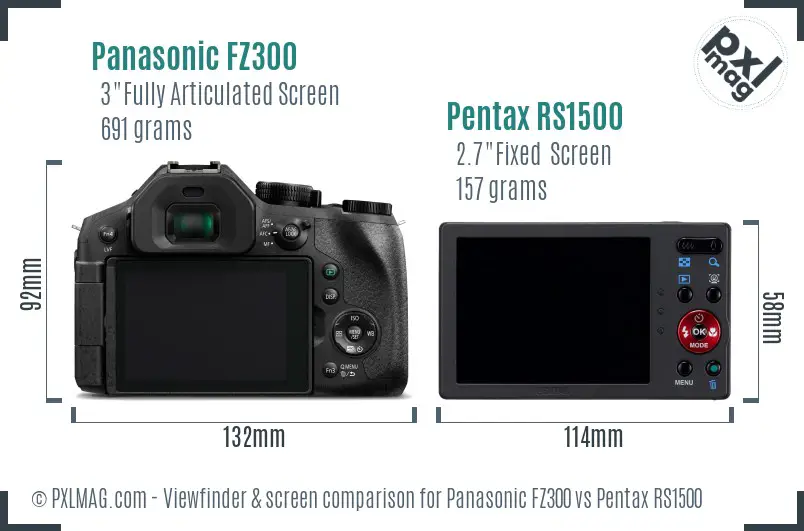 Panasonic FZ300 vs Pentax RS1500 Screen and Viewfinder comparison
