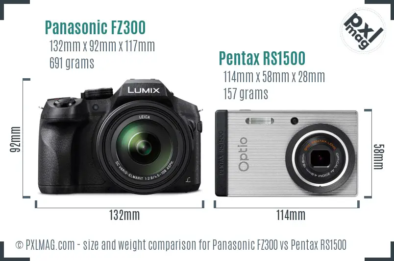 Panasonic FZ300 vs Pentax RS1500 size comparison