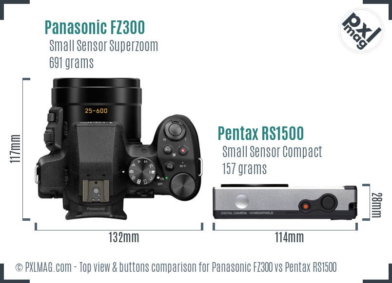 Panasonic FZ300 vs Pentax RS1500 top view buttons comparison