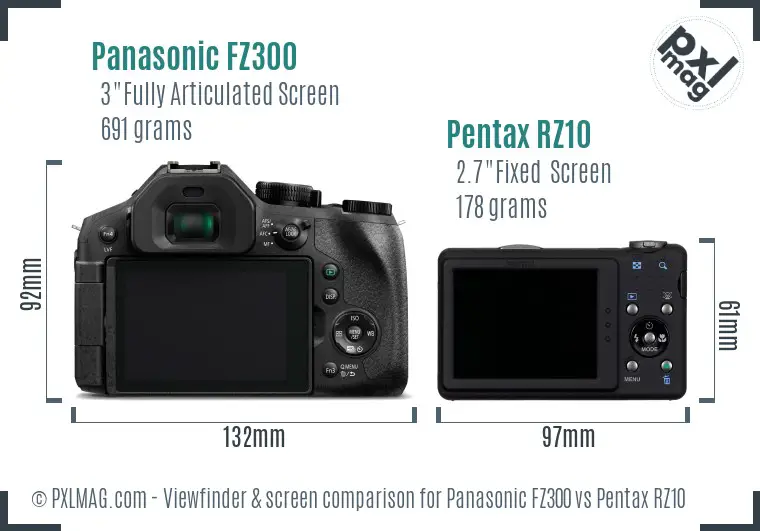 Panasonic FZ300 vs Pentax RZ10 Screen and Viewfinder comparison