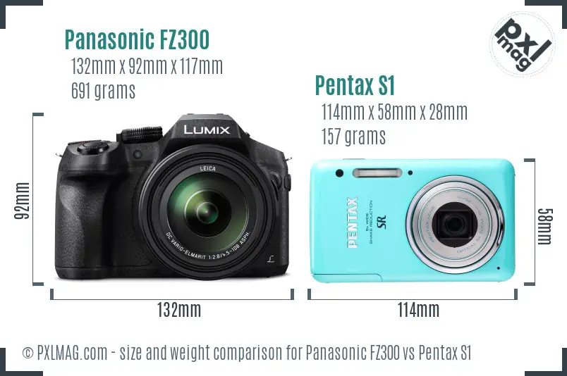 Panasonic FZ300 vs Pentax S1 size comparison