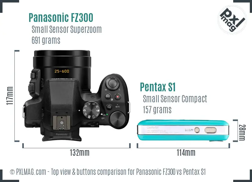 Panasonic FZ300 vs Pentax S1 top view buttons comparison