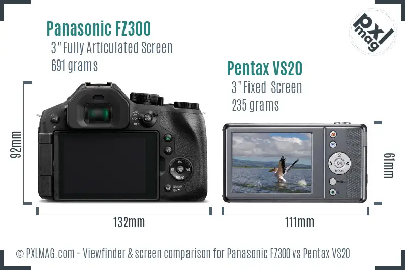 Panasonic FZ300 vs Pentax VS20 Screen and Viewfinder comparison