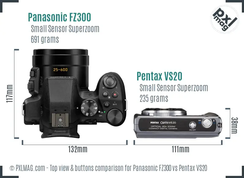 Panasonic FZ300 vs Pentax VS20 top view buttons comparison