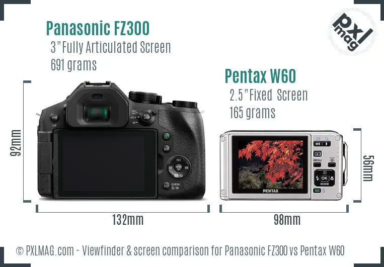 Panasonic FZ300 vs Pentax W60 Screen and Viewfinder comparison