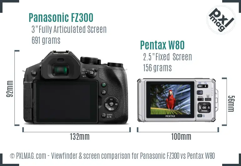 Panasonic FZ300 vs Pentax W80 Screen and Viewfinder comparison