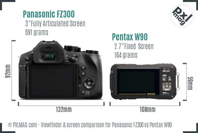 Panasonic FZ300 vs Pentax W90 Screen and Viewfinder comparison