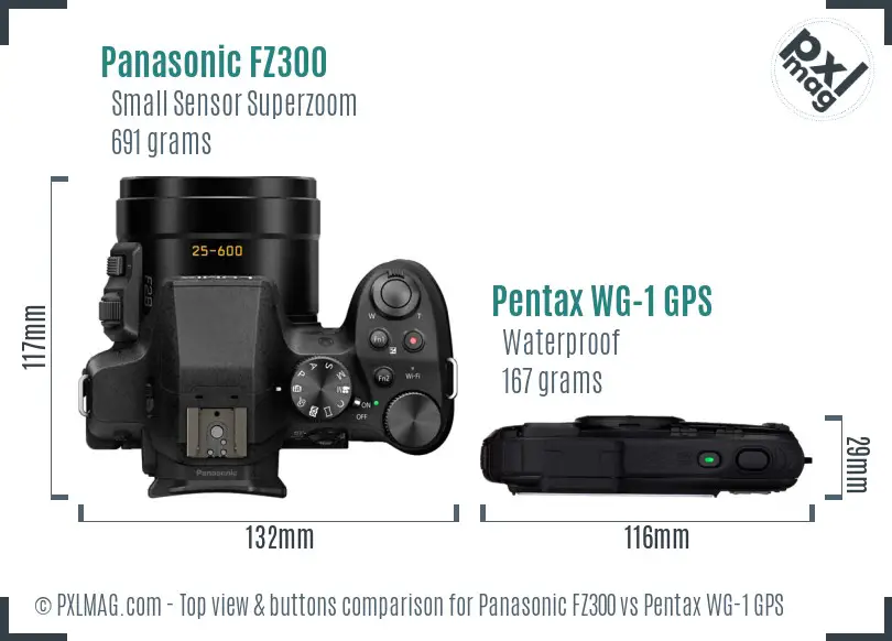 Panasonic FZ300 vs Pentax WG-1 GPS top view buttons comparison