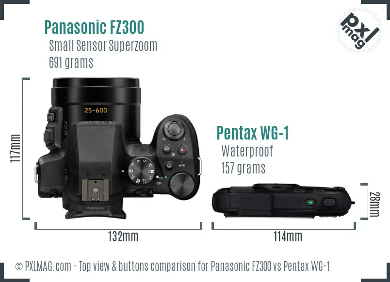 Panasonic FZ300 vs Pentax WG-1 top view buttons comparison