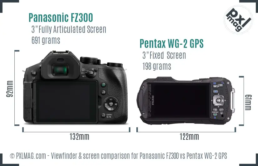 Panasonic FZ300 vs Pentax WG-2 GPS Screen and Viewfinder comparison