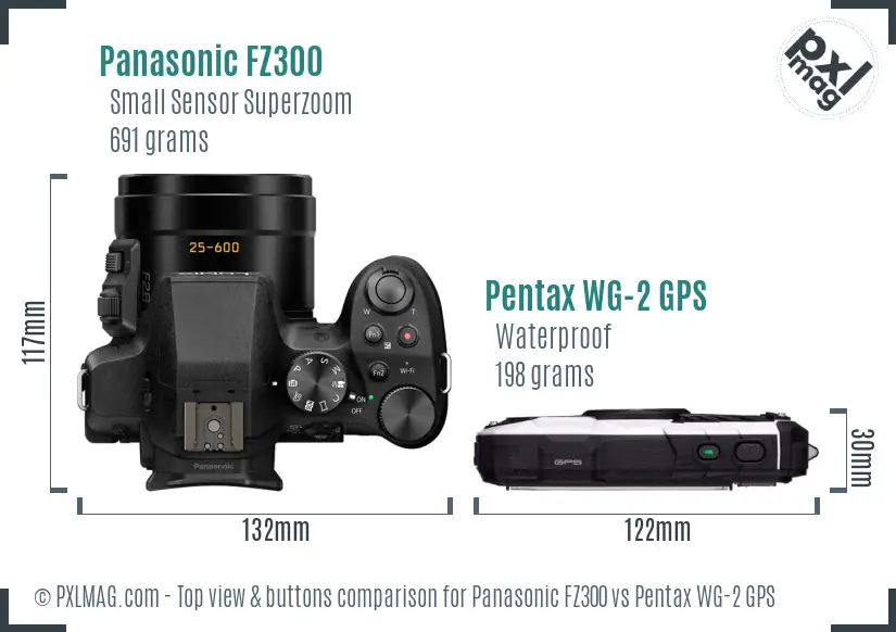 Panasonic FZ300 vs Pentax WG-2 GPS top view buttons comparison
