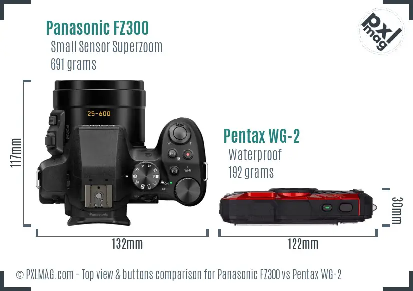 Panasonic FZ300 vs Pentax WG-2 top view buttons comparison
