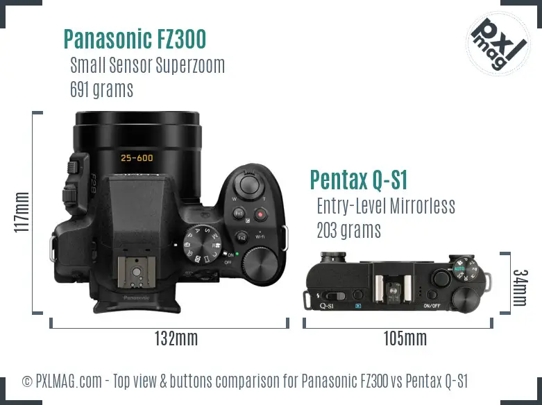 Panasonic FZ300 vs Pentax Q-S1 top view buttons comparison